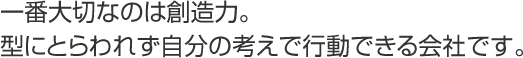 一番大切なのは創造力。型にとらわれず自分の考えで行動できる会社です。